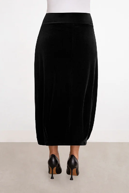 Velvet Pleat Hem Skirt | Black