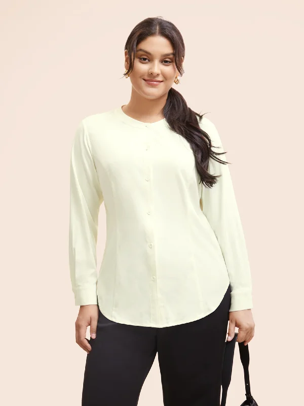 No-Gape Buttons Stretch Woven Blouse