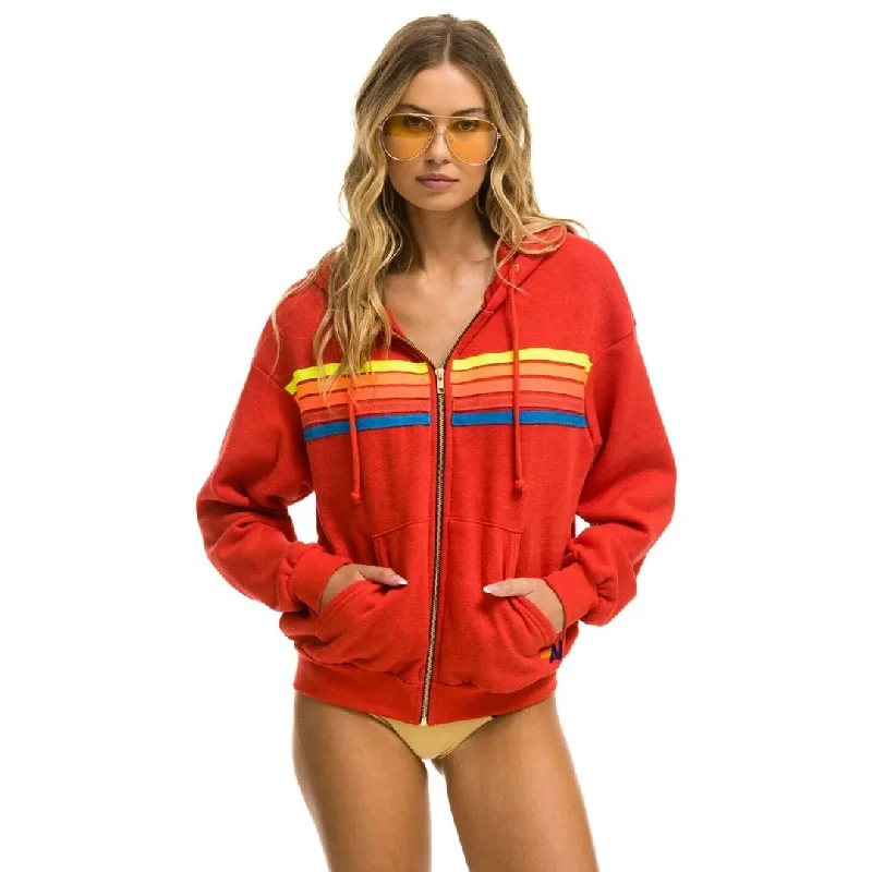 5 Stripe Zip Hoodie (Red + Neon Rainbow)