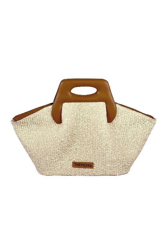 Dhea Straw Tote Bag in Shell and Caramel