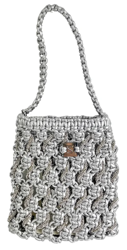 Yuzefi Small Woven Crystal Tote Bag in Silver